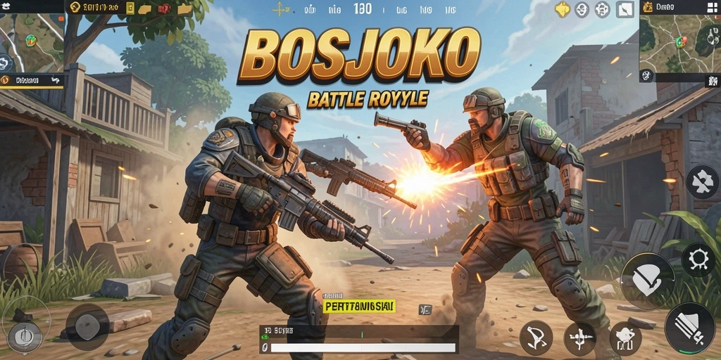 Screenshot gameplay BOSJOKO yang menampilkan aksi seru dalam Battle Royale.
