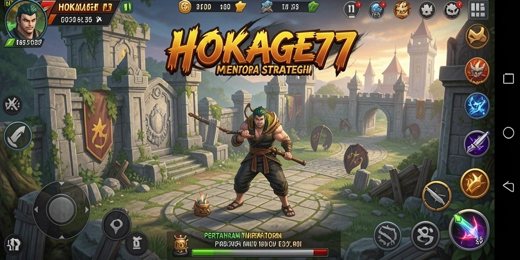 Tampilan gameplay seru dari HOKAGE77 dalam pertempuran Tower Defense.