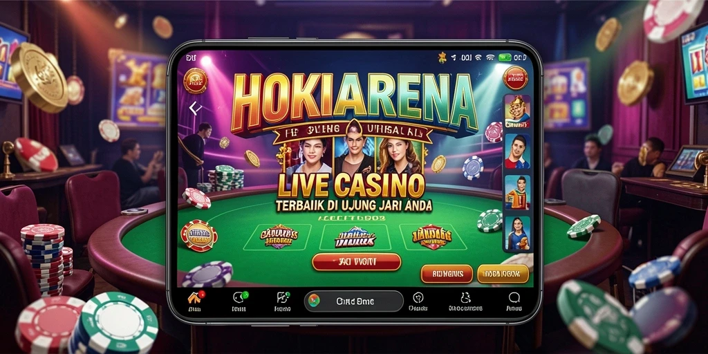 Screenshot gameplay HOKIARENA yang menunjukkan dealer langsung dan suasana kasino.