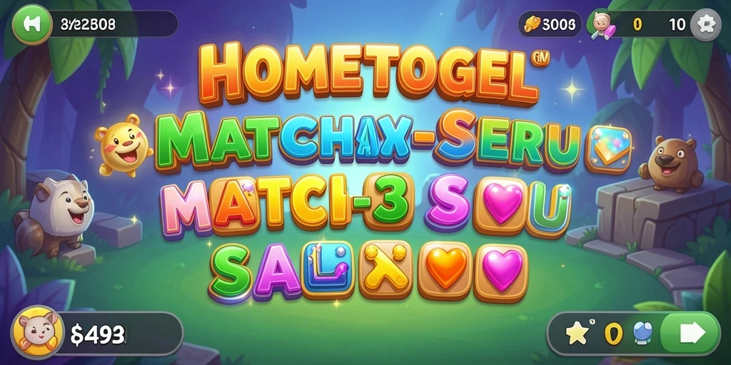 Tampilan gameplay HOMETOGEL yang menarik dengan banyak warna.