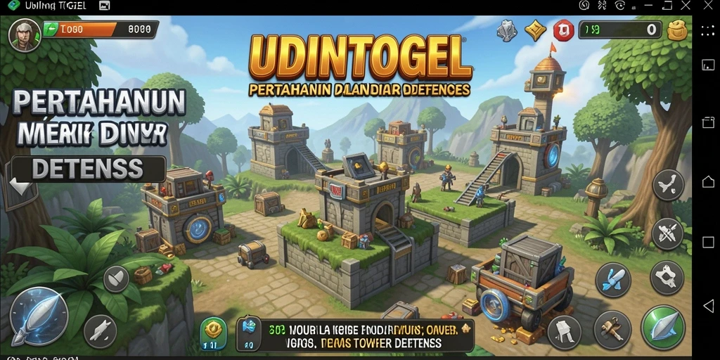 Screenshot gameplay UDINTOGEL menampilkan aksi mendebarkan dalam pertahanan tower.